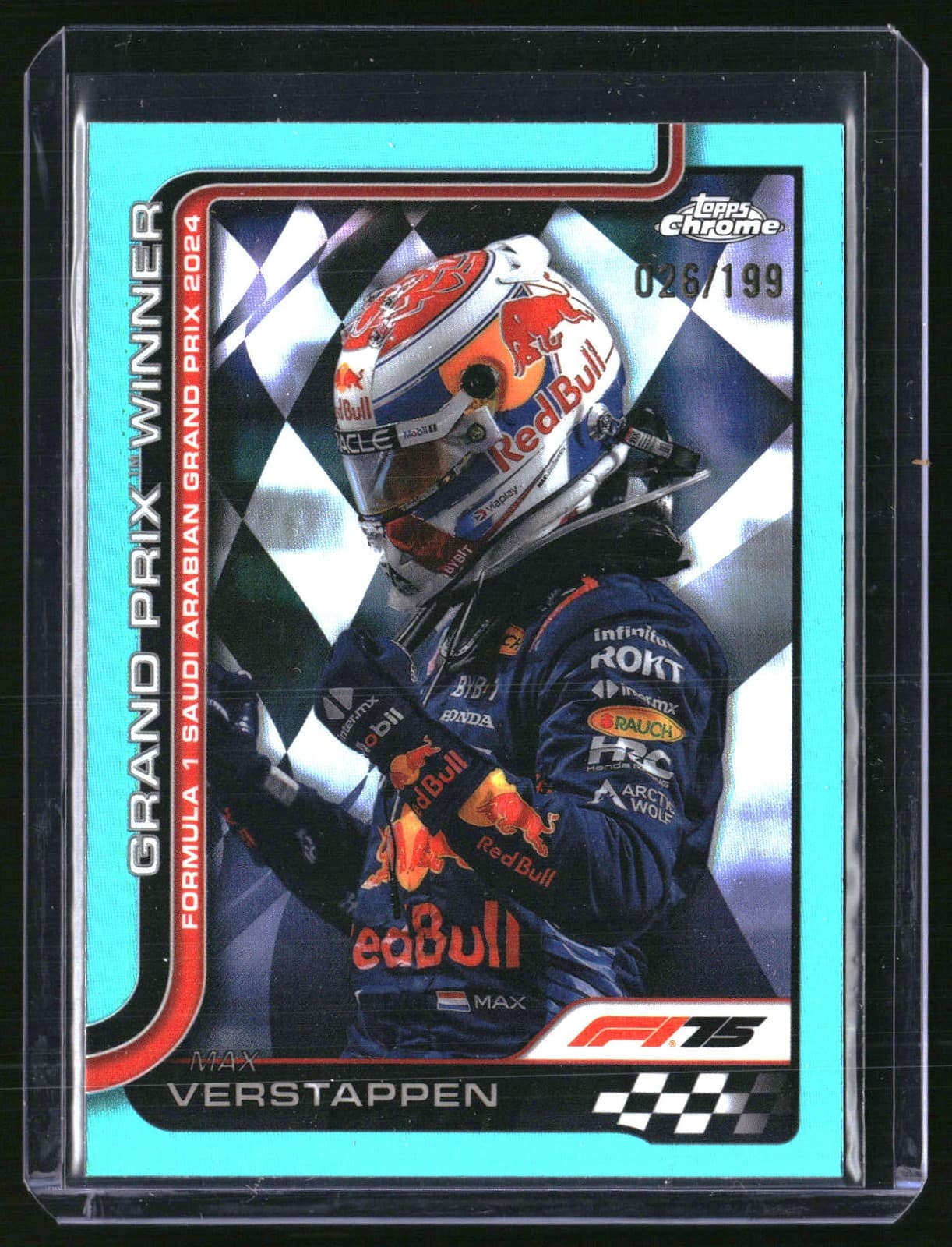 2025 Topps Chrome F1 Max Verstappen Saudi Arabia GP Winner Aqua /199 #94